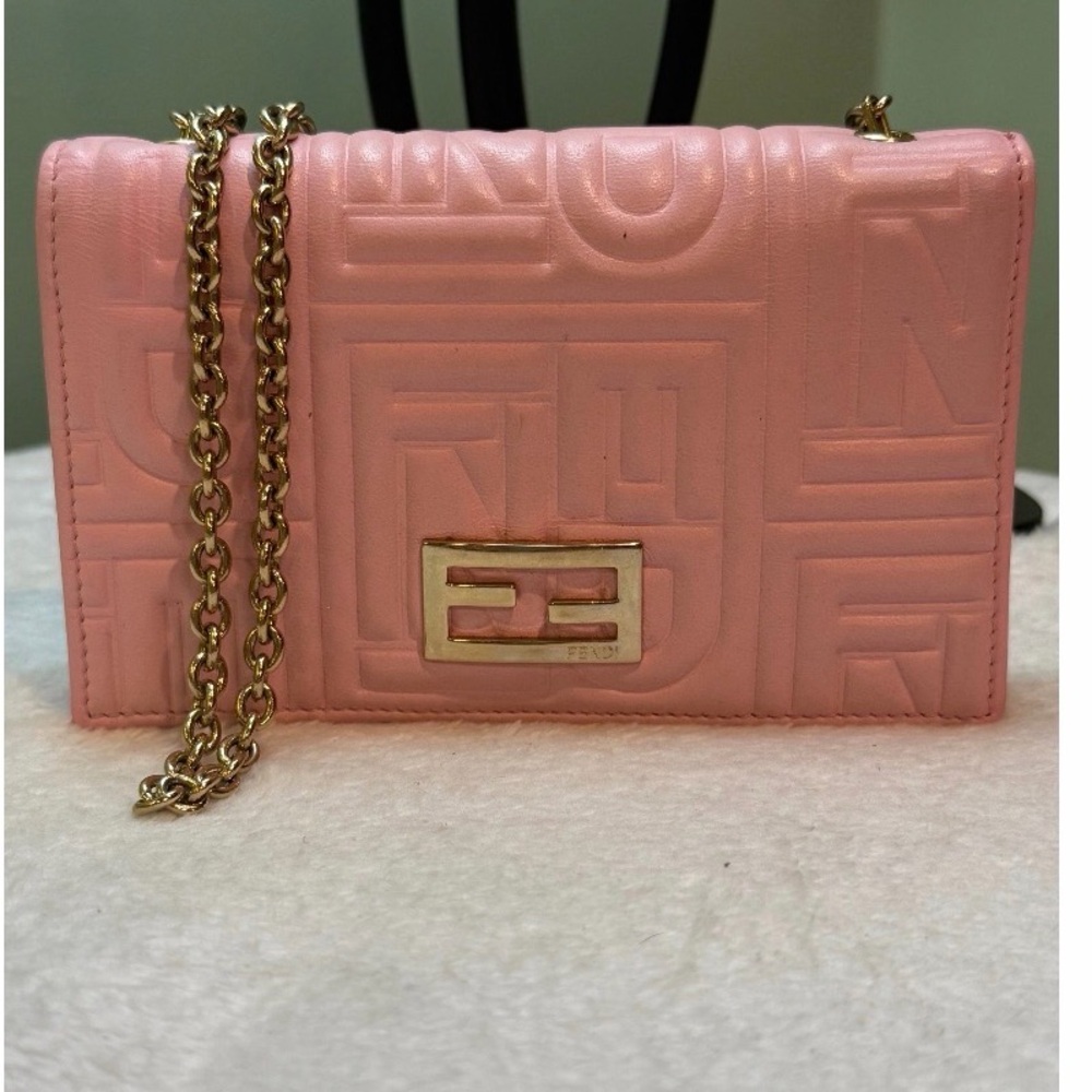 Fendi Pink Quilted Leather Chain Wallet Clutch with Gold Hardware